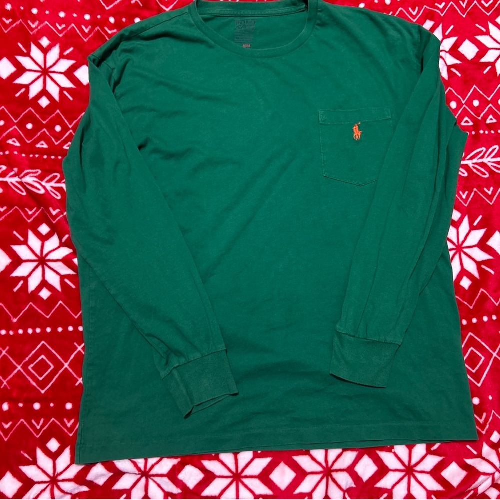 Mens Polo Ralph Lauren Long Sleeve T Shirt Size M Green 100% Cotton Crewneck